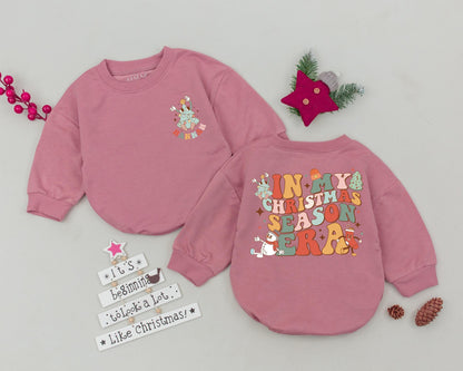 Festive Christmas Era Toddler Romper Personalized Hana Custom Name Baby Holiday Bodysuit Retro Warm Colors Cotton Comfortable Gift