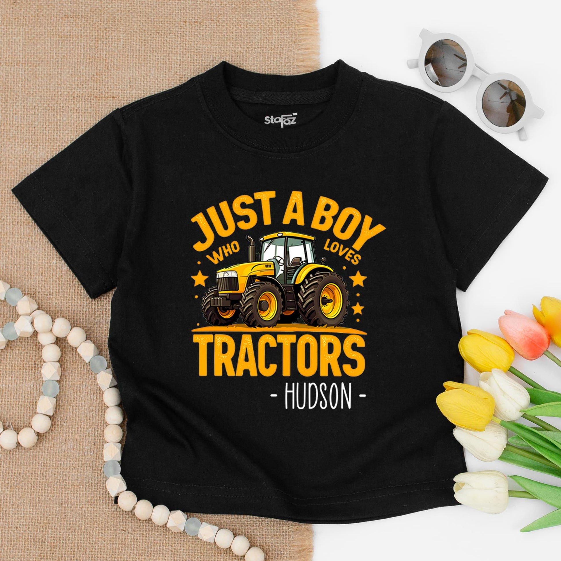 Hudson's Tractor Toddler Tee: Just a Boy Who Loves Tractors Shirt, Cute Cartoon Farm Kid Outfit, Birthday Gift for Little Tractor Lovers, Country Boy