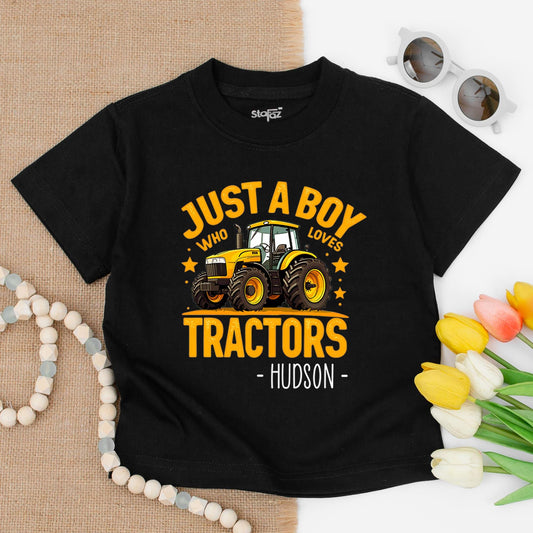Hudson's Tractor Toddler Tee: Just a Boy Who Loves Tractors Shirt, Cute Cartoon Farm Kid Outfit, Birthday Gift for Little Tractor Lovers, Country Boy