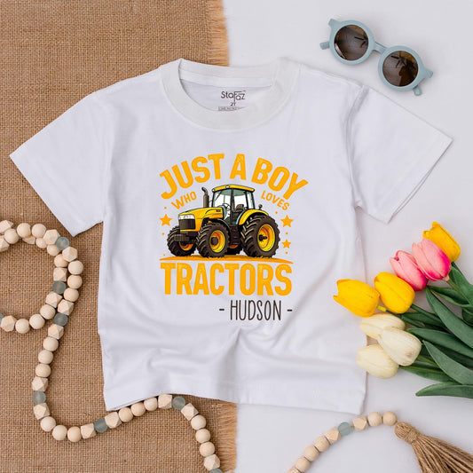 Hudson's Tractor Toddler Tee: Just a Boy Who Loves Tractors Shirt, Cute Cartoon Farm Kid Outfit, Birthday Gift for Little Tractor Lovers, Country Boy