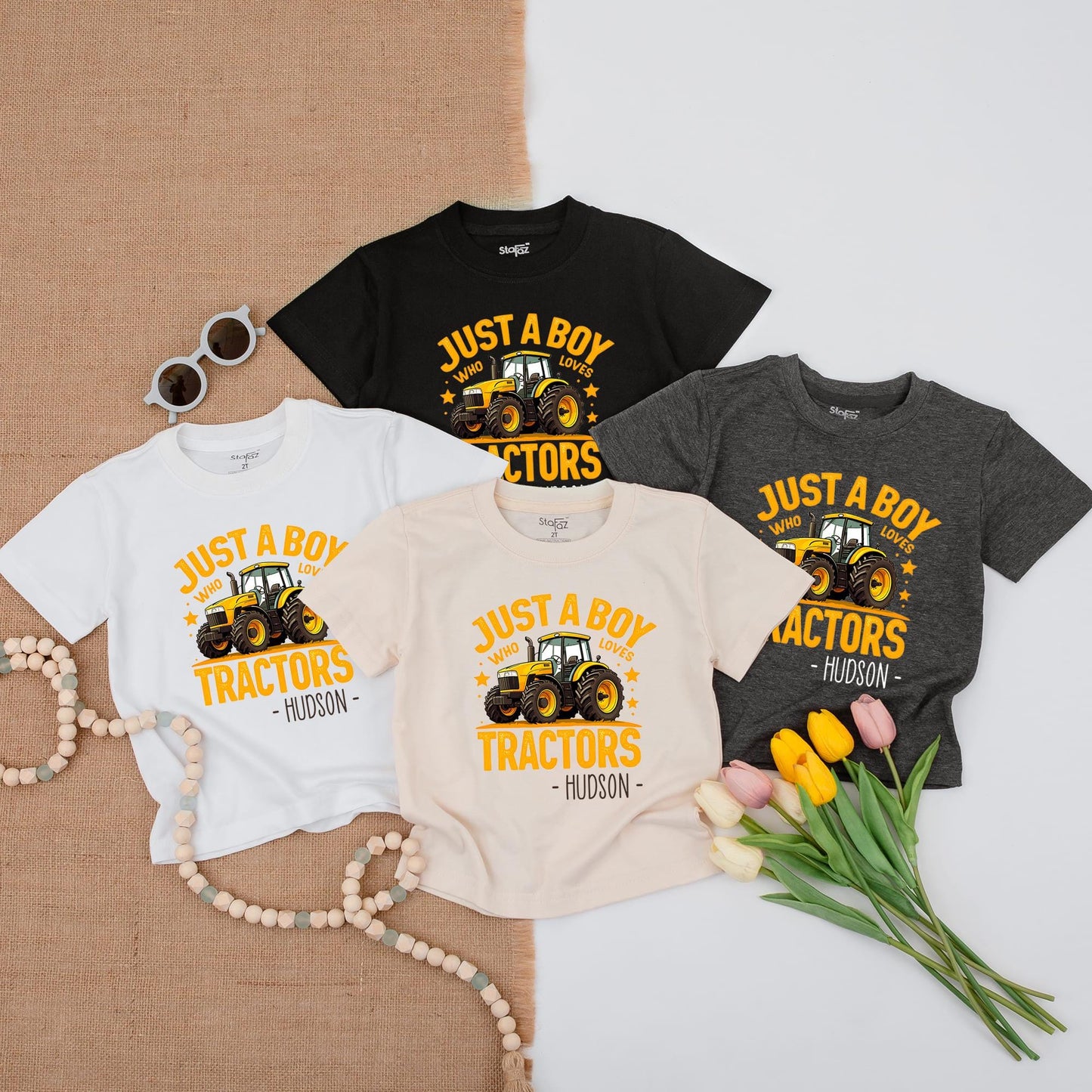 Hudson's Tractor Toddler Tee: Just a Boy Who Loves Tractors Shirt, Cute Cartoon Farm Kid Outfit, Birthday Gift for Little Tractor Lovers, Country Boy