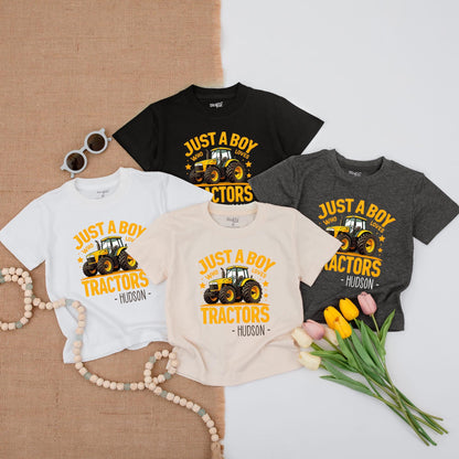 Hudson's Tractor Toddler Tee: Just a Boy Who Loves Tractors Shirt, Cute Cartoon Farm Kid Outfit, Birthday Gift for Little Tractor Lovers, Country Boy