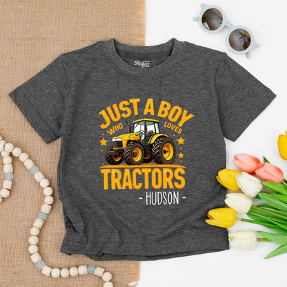 Hudson's Tractor Toddler Tee: Just a Boy Who Loves Tractors Shirt, Cute Cartoon Farm Kid Outfit, Birthday Gift for Little Tractor Lovers, Country Boy