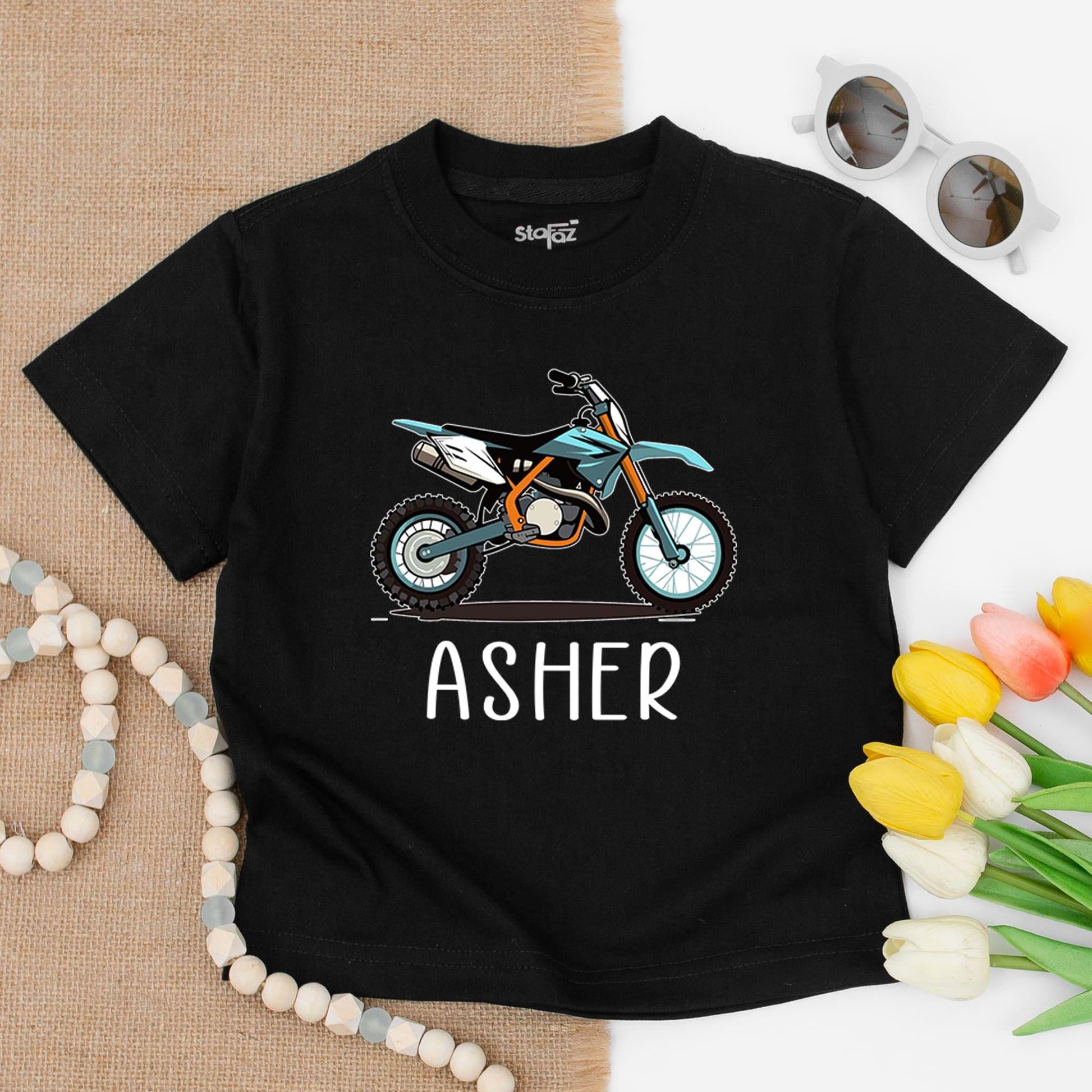 Custom Name Dirt Bike Wheelie Toddler Tee Racing Off Road Birthday Boy Gift Comfort Cotton