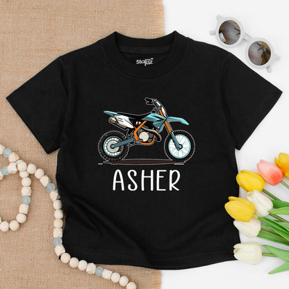 Custom Name Dirt Bike Wheelie Toddler Tee Racing Off Road Birthday Boy Gift Comfort Cotton