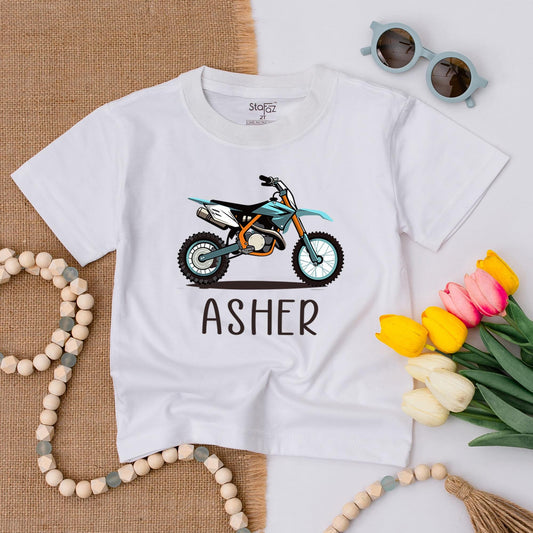 Custom Name Dirt Bike Wheelie Toddler Tee Racing Off Road Birthday Boy Gift Comfort Cotton