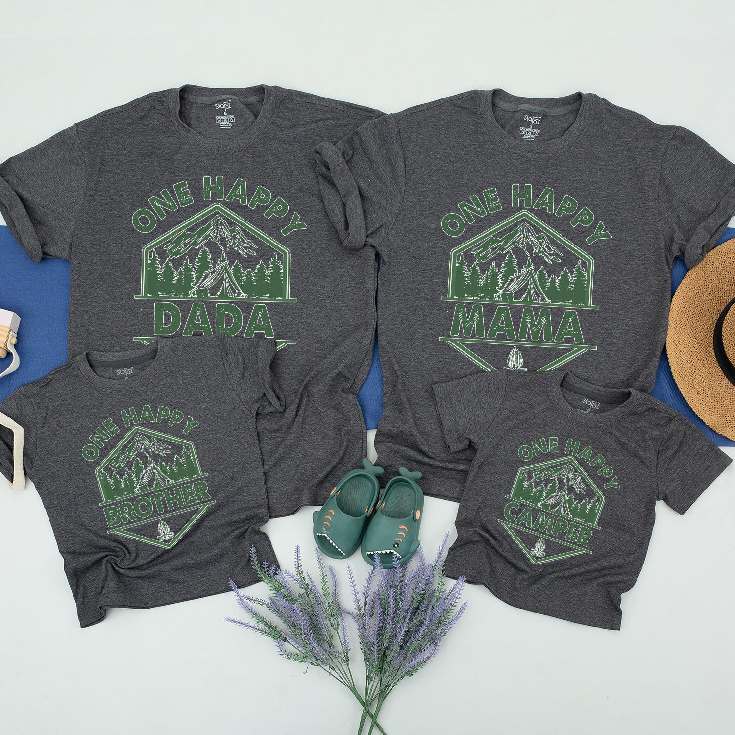 Matching One Happy Camper 1st Birthday Family Shirts, Baby Romper Outfit, Camp Birthday Boy Girl, Happy Camper First Birthday, Cotton
