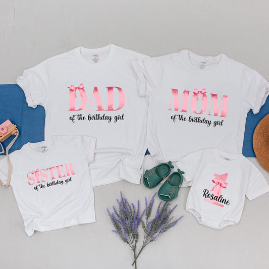 Matching Pink Bow 1st Birthday Outfit Mommy and Me Shirts Coquette Girls Custom Pink Bow First Birthday Party