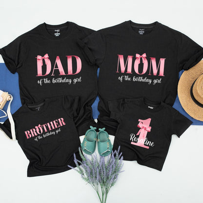 Matching Pink Bow 1st Birthday Outfit Mommy and Me Shirts Coquette Girls Custom Pink Bow First Birthday Party