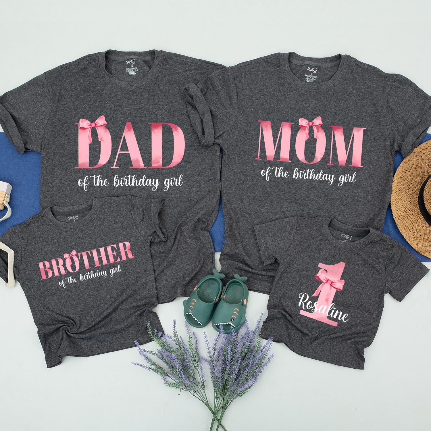 Matching Pink Bow 1st Birthday Outfit Mommy and Me Shirts Coquette Girls Custom Pink Bow First Birthday Party