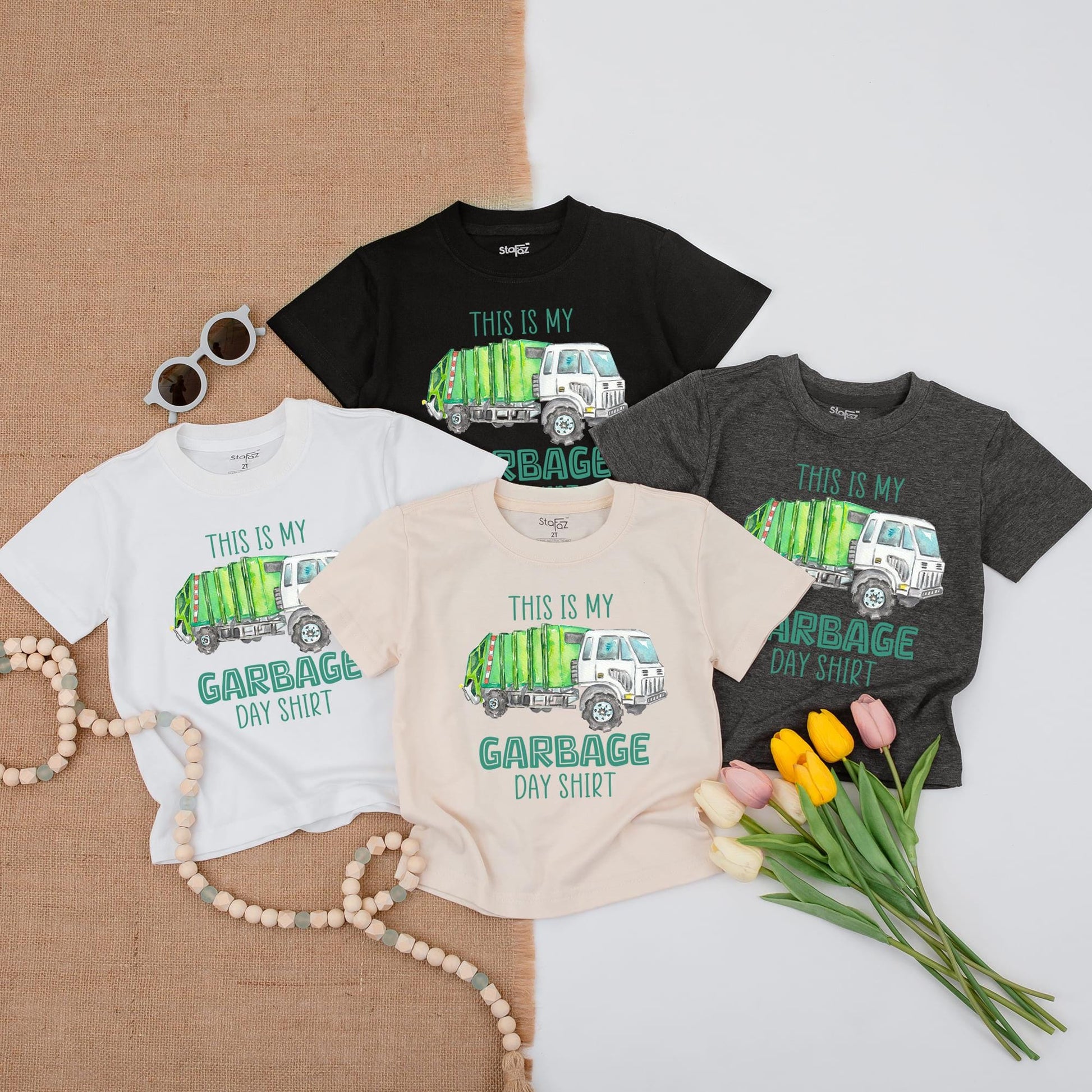 This Is My Garbage Day Toddler T-Shirt Cute Teal Garbage Truck Watercolor Outfit Birthday Gift