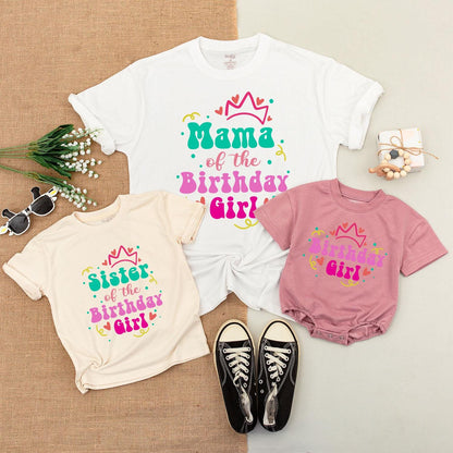 Matching Birthday Girl Family Shirts - Crown Design in Teal Pink Orange Colors - Baby Bodysuit & Tee Outfit