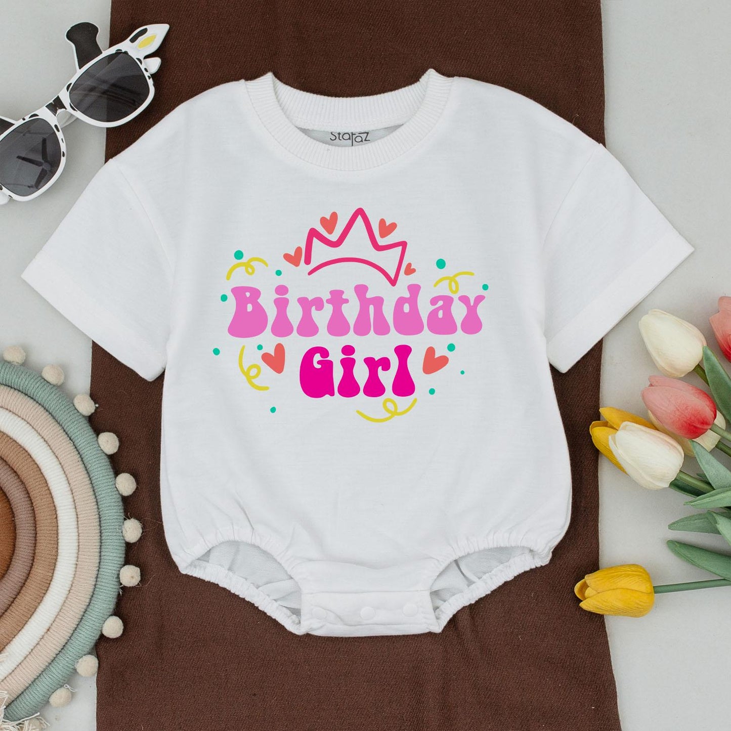 Matching Birthday Girl Family Shirts - Crown Design in Teal Pink Orange Colors - Baby Bodysuit & Tee Outfit