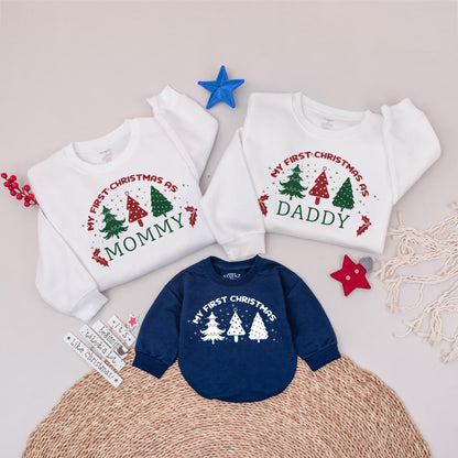 Personalized My First Christmas As Mama or Daddy Family Matching Sweatshirt Cozy Festive Tree Holiday Gift for New Parents