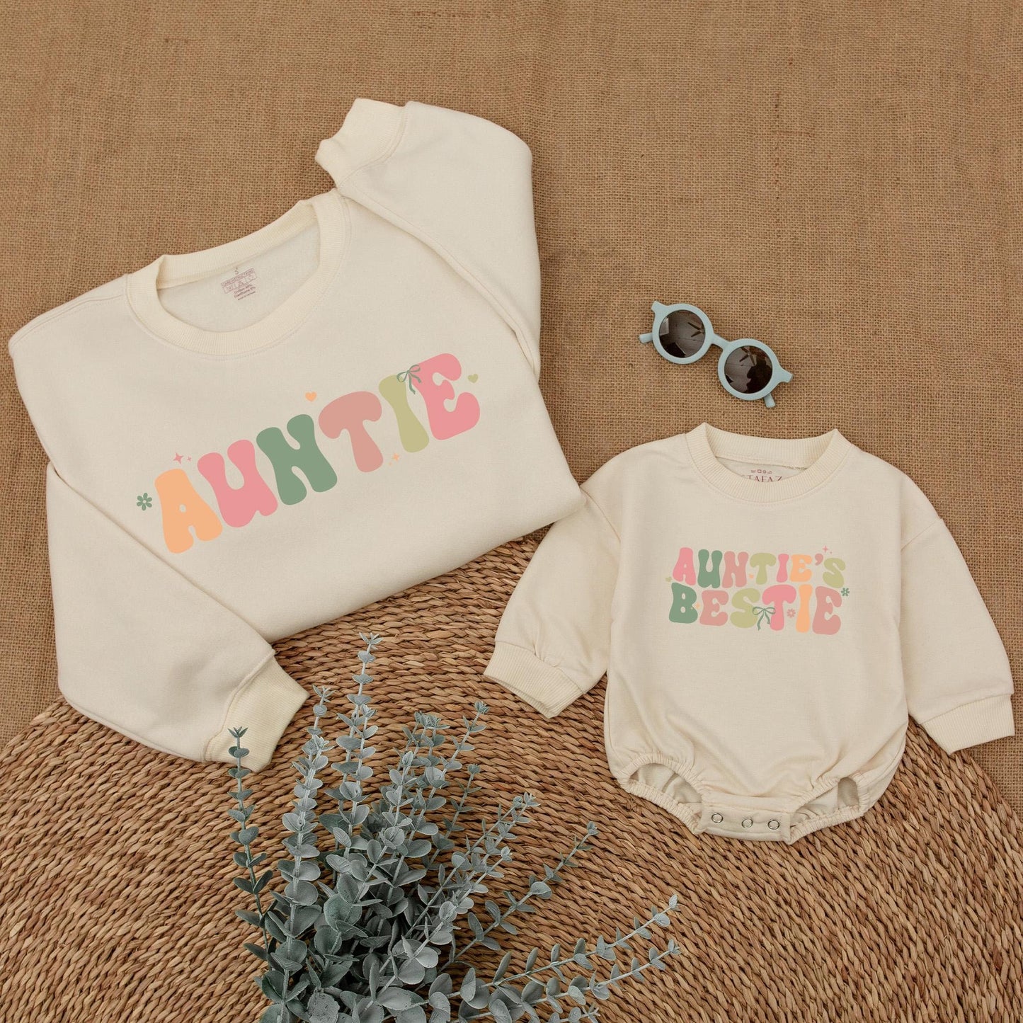 Auntie & Auntie's Bestie Sweatshirts Family Matching Aunt Niece Nephew Gift