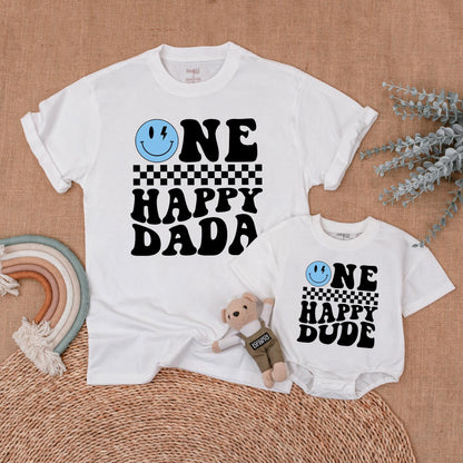 Matching One Happy Dude Birthday Shirt, Retro Smiley Face Boy Outfit, Family Matching Birthday Shirts, Cool Dude Cotton, 1st Birthday Party