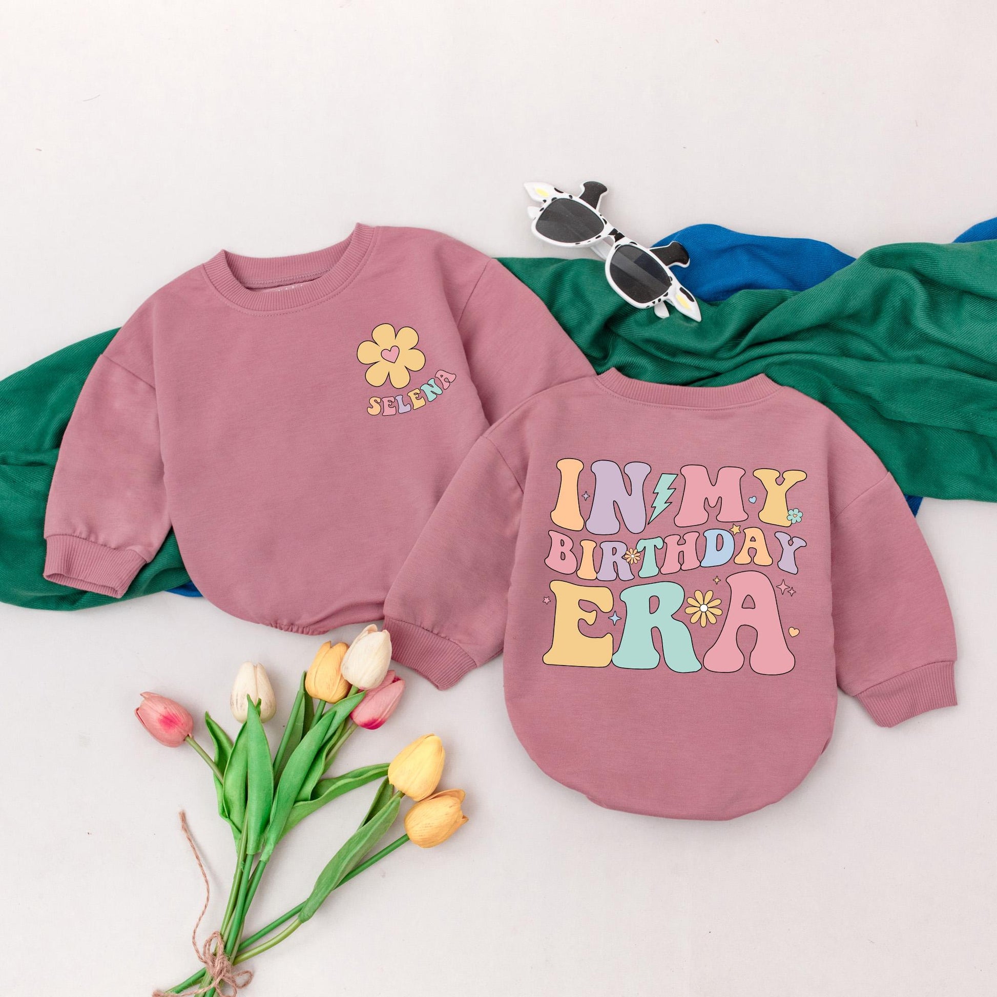 In My Birthday Era Romper Lavender Peach Mint Pastel Retro Flower Stars Baby Girl 1st Birthday Outfit Gift