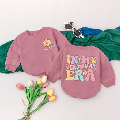 In My Birthday Era Romper Lavender Peach Mint Pastel Retro Flower Stars Baby Girl 1st Birthday Outfit Gift