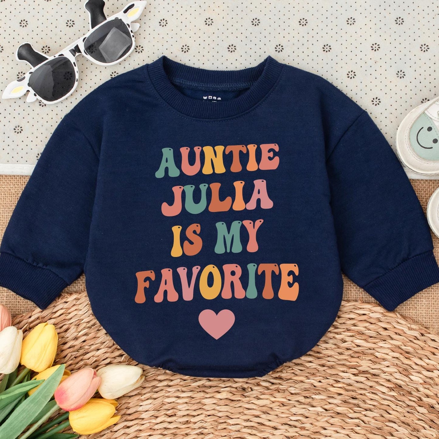 Auntie Julia Is My Favorite Baby Romper, Cute Infant Bodysuit Gift for Niece/Nephew, Funny Baby Clothes, Pregnancy Announcement