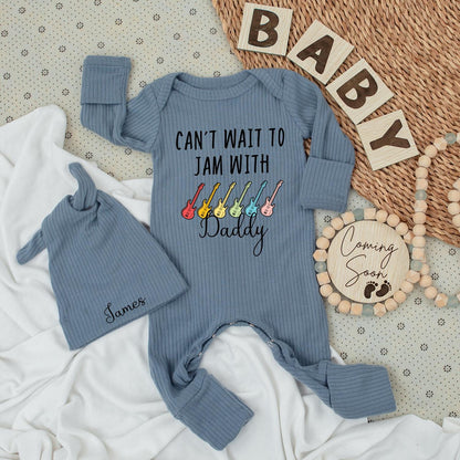 Can't Wait to Jam With Daddy Baby Bodysuit & Guitar Hat Set Cute Music Lover Outfit 0-24 Months Fun Family Gift