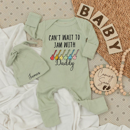 Can't Wait to Jam With Daddy Baby Bodysuit & Guitar Hat Set Cute Music Lover Outfit 0-24 Months Fun Family Gift