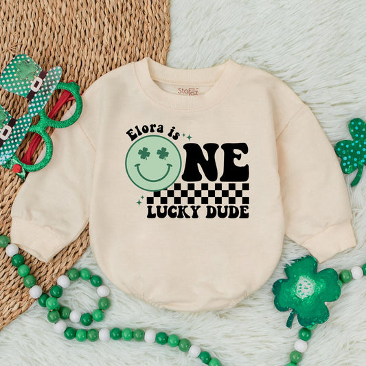 Custom One Lucky Dude St Patrick's Day Bubble Romper for Baby Boy Infant Clothes Lucky Charm Bodysuit Unique Baby Shower Gift Outfit