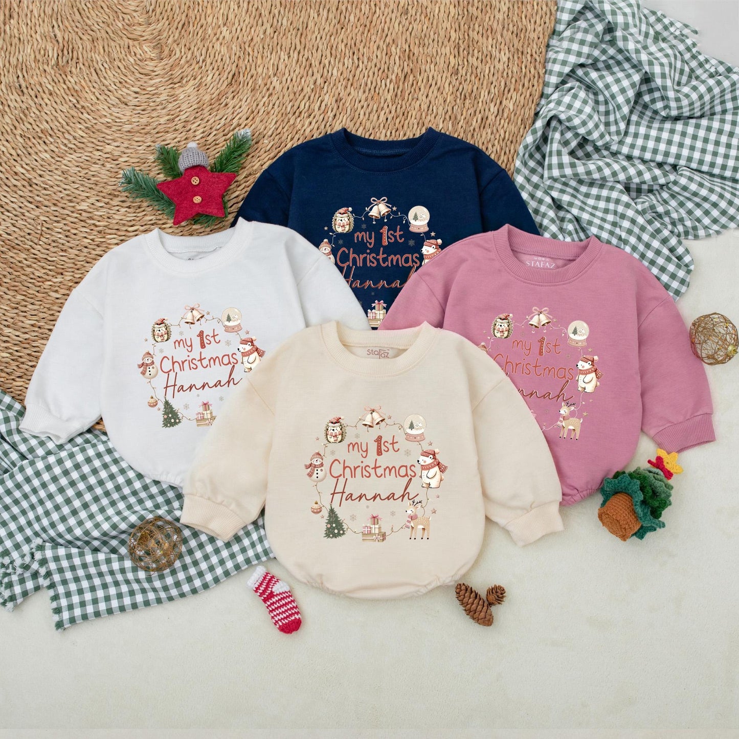 Custom My First Christmas Baby Romper Outfit - Merry Xmas Baby Bodysuit - 1st Christmas Gift for Baby Girl or Boy - Xmas Clothes