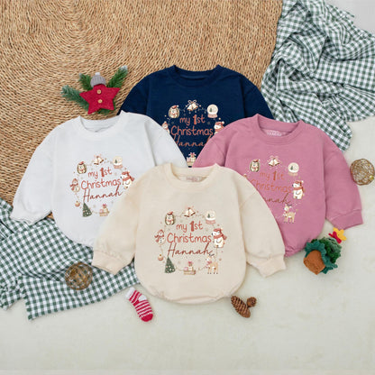 Custom My First Christmas Baby Romper Outfit - Merry Xmas Baby Bodysuit - 1st Christmas Gift for Baby Girl or Boy - Xmas Clothes
