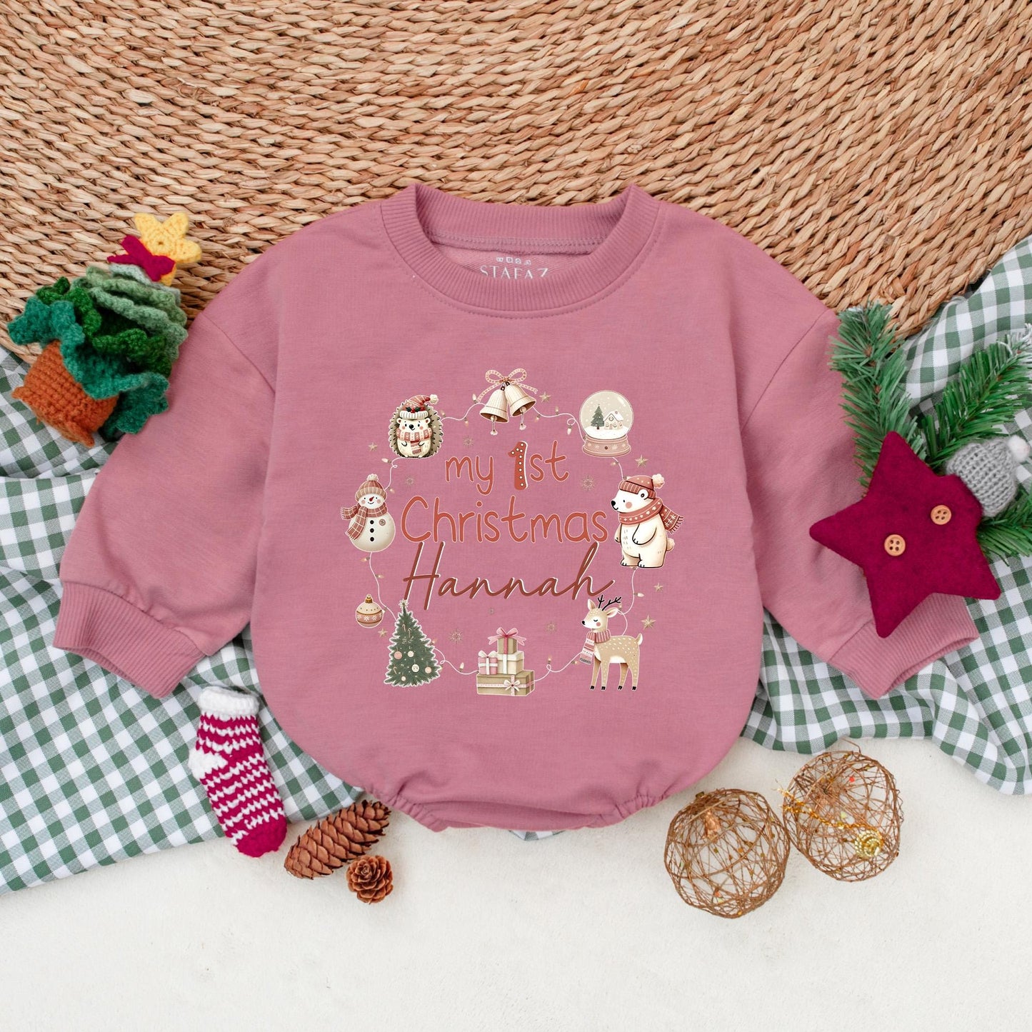 Custom My First Christmas Baby Romper Outfit - Merry Xmas Baby Bodysuit - 1st Christmas Gift for Baby Girl or Boy - Xmas Clothes