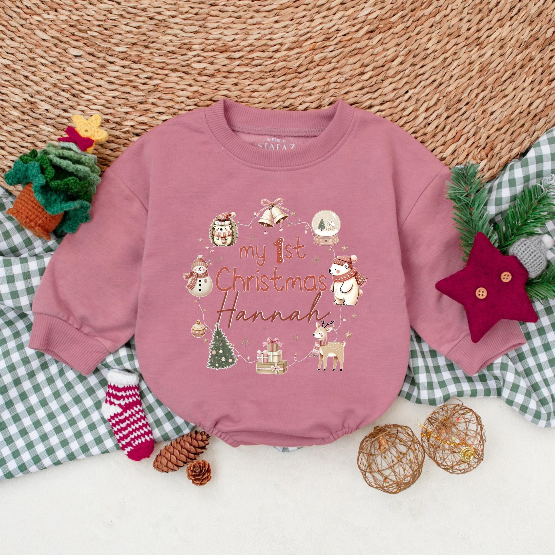 Custom My First Christmas Baby Romper Outfit - Merry Xmas Baby Bodysuit - 1st Christmas Gift for Baby Girl or Boy - Xmas Clothes