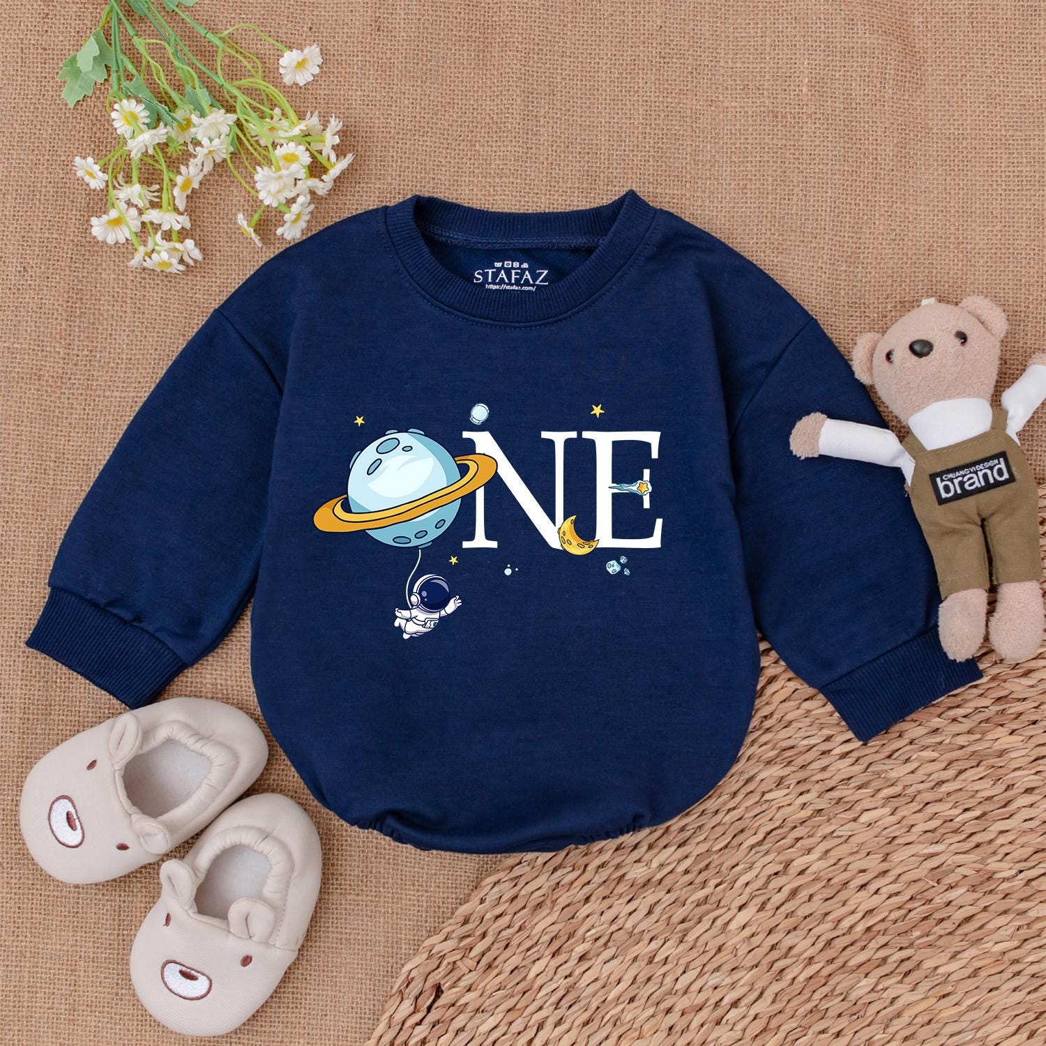 My First Trip to Space! Baby Boy 1st Birthday Romper with Astronaut & Planet  Whimsical One Birthday Outfit Moon Star Soft Cotton Gift 136 chars