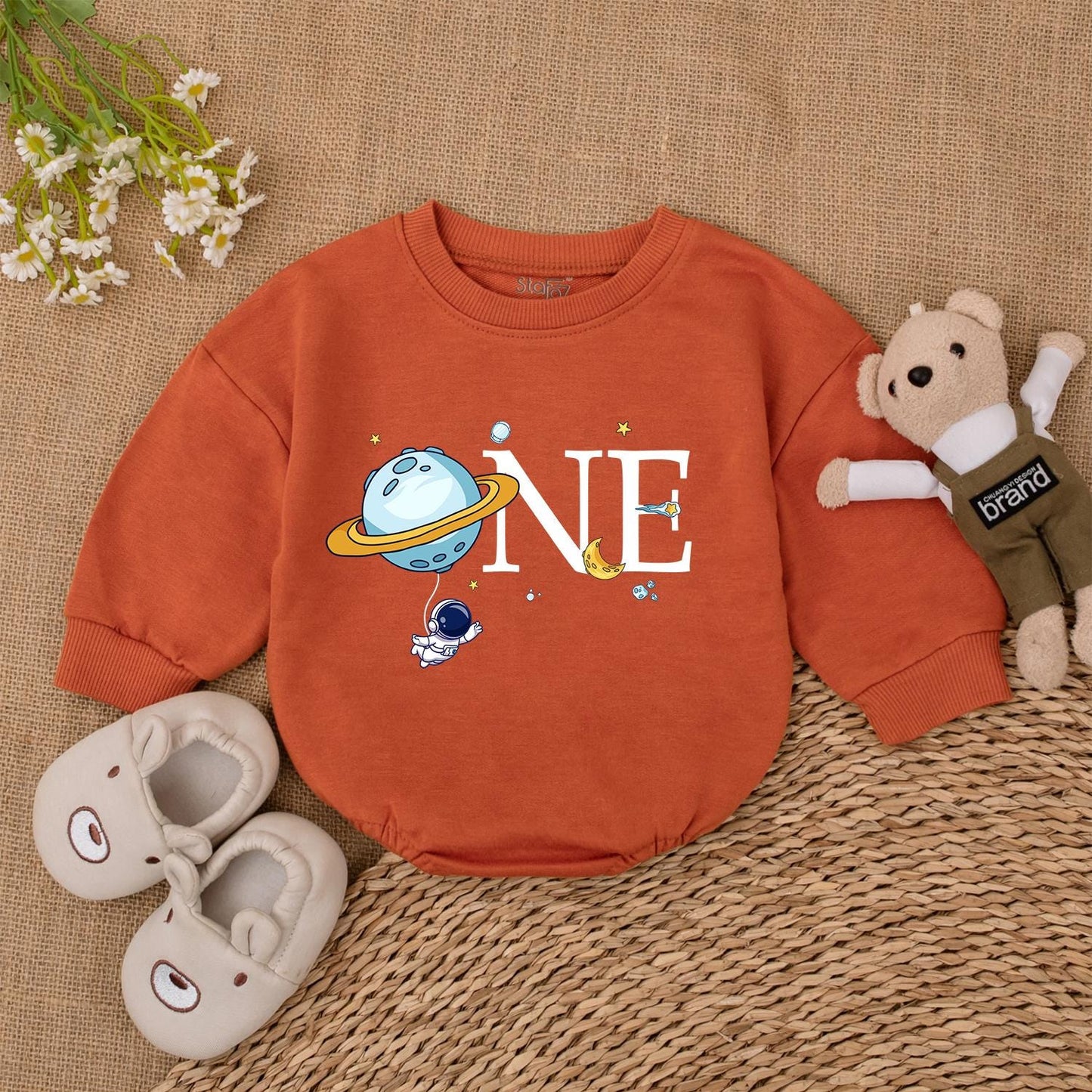 My First Trip to Space! Baby Boy 1st Birthday Romper with Astronaut & Planet  Whimsical One Birthday Outfit Moon Star Soft Cotton Gift 136 chars