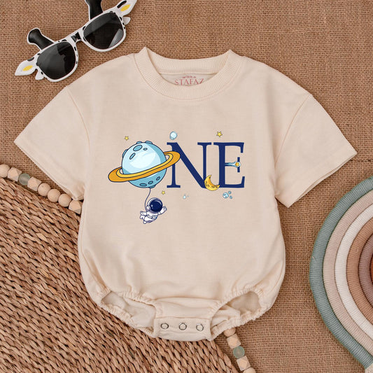 My First Trip to Space! Baby Boy 1st Birthday Romper with Astronaut & Planet  Whimsical One Birthday Outfit Moon Star Soft Cotton Gift 136 chars