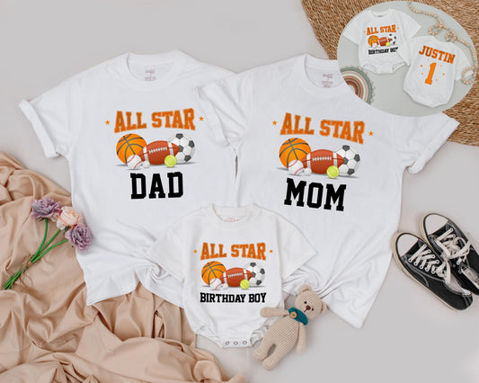 All Star First Birthday Family Shirts Dad Mom Birthday Boy Matching Football Theme