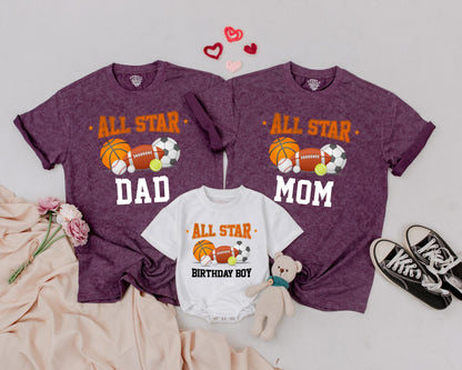 All Star First Birthday Family Shirts Dad Mom Birthday Boy Matching Football Theme