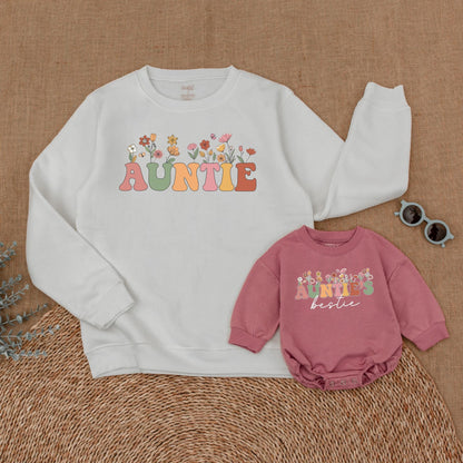 Auntie's Bestie Wildflower Sweatshirts Matching Aunt Niece Nephew Gift for Aunt Comfy & Cozy Family Apparel