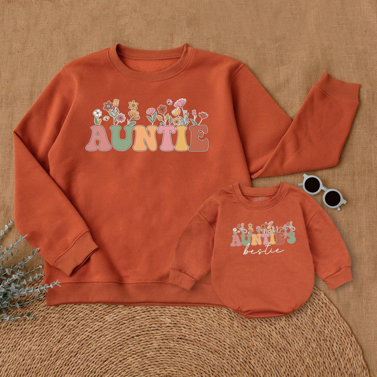 Auntie's Bestie Wildflower Sweatshirts Matching Aunt Niece Nephew Gift for Aunt Comfy & Cozy Family Apparel
