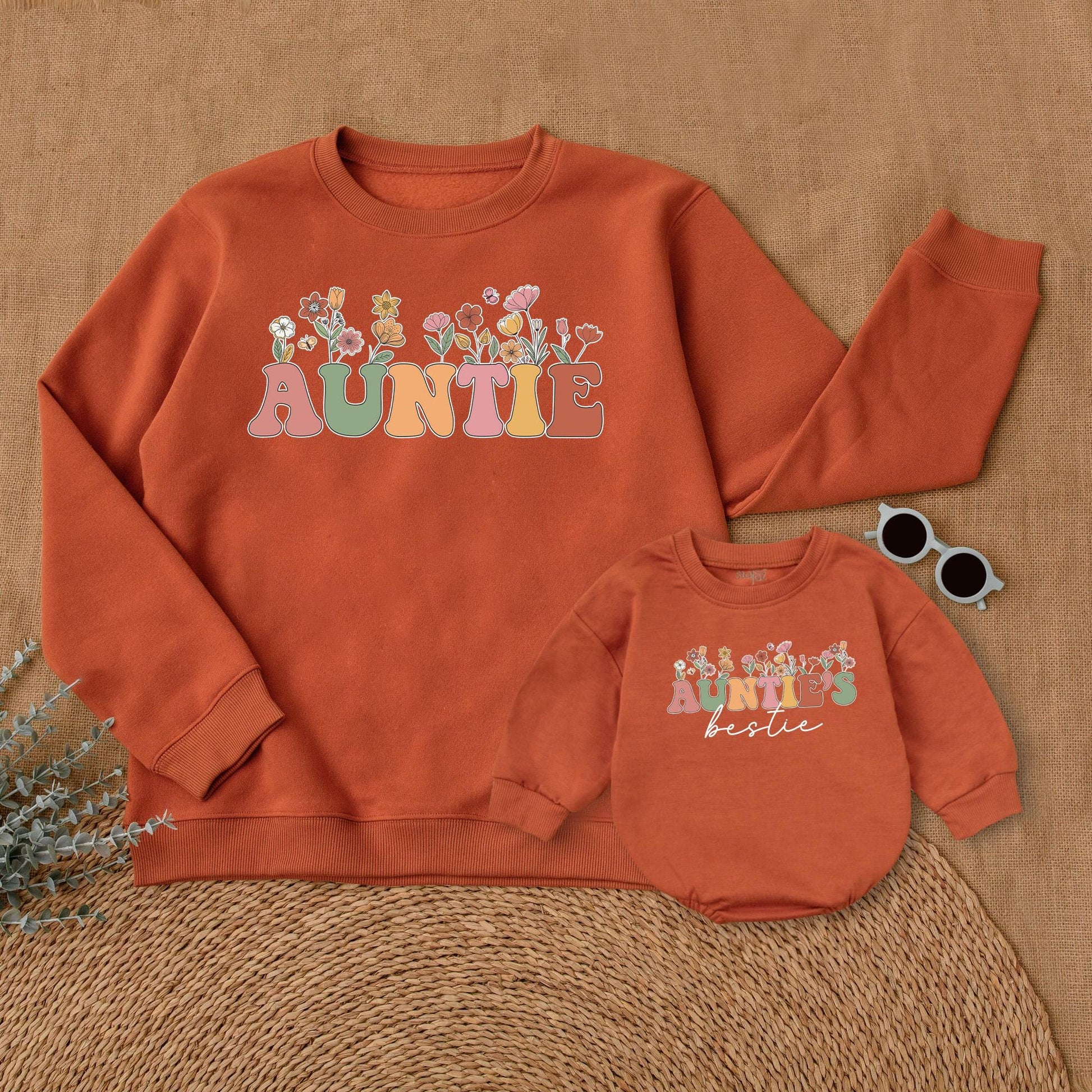 Auntie's Bestie Wildflower Sweatshirts Matching Aunt Niece Nephew Gift for Aunt Comfy & Cozy Family Apparel