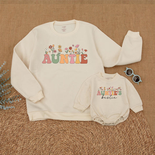 Auntie's Bestie Wildflower Sweatshirts Matching Aunt Niece Nephew Gift for Aunt Comfy & Cozy Family Apparel