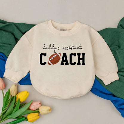 Daddy's Assistant Coach Football Romper Retro Game Day Outfit for Baby Boys Cute Fall Football Season Bodysuit First Year Toddler Fan Apparel