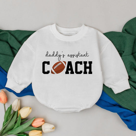 Daddy's Assistant Coach Football Romper Retro Game Day Outfit for Baby Boys Cute Fall Football Season Bodysuit First Year Toddler Fan Apparel