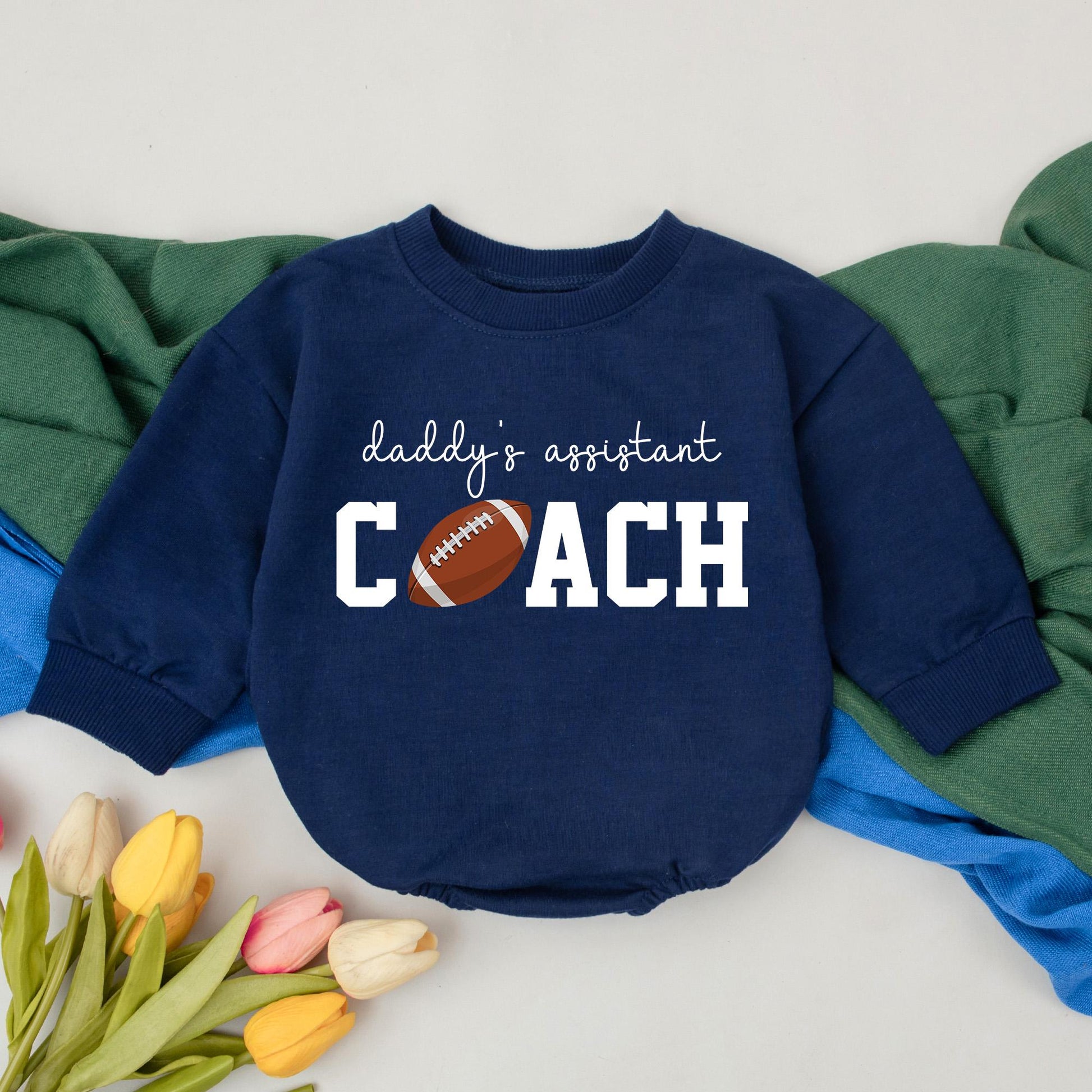 Daddy's Assistant Coach Football Romper Retro Game Day Outfit for Baby Boys Cute Fall Football Season Bodysuit First Year Toddler Fan Apparel