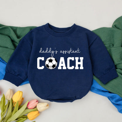 Daddy's Assistant Coach Soccer Romper Retro Gameday Bubble Outfit for Baby Boys First Soccer Season Gifts