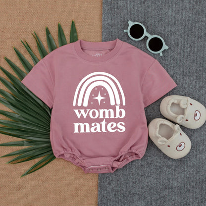 Womb Mates Twin Romper Short Sleeve Bubble Cute Best Friends Baby Boy Outfit Newborn Gift Idea