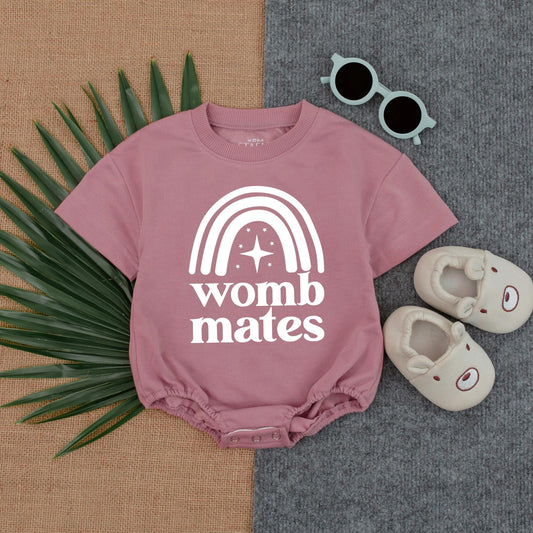Womb Mates Twin Romper Short Sleeve Bubble Cute Best Friends Baby Boy Outfit Newborn Gift Idea