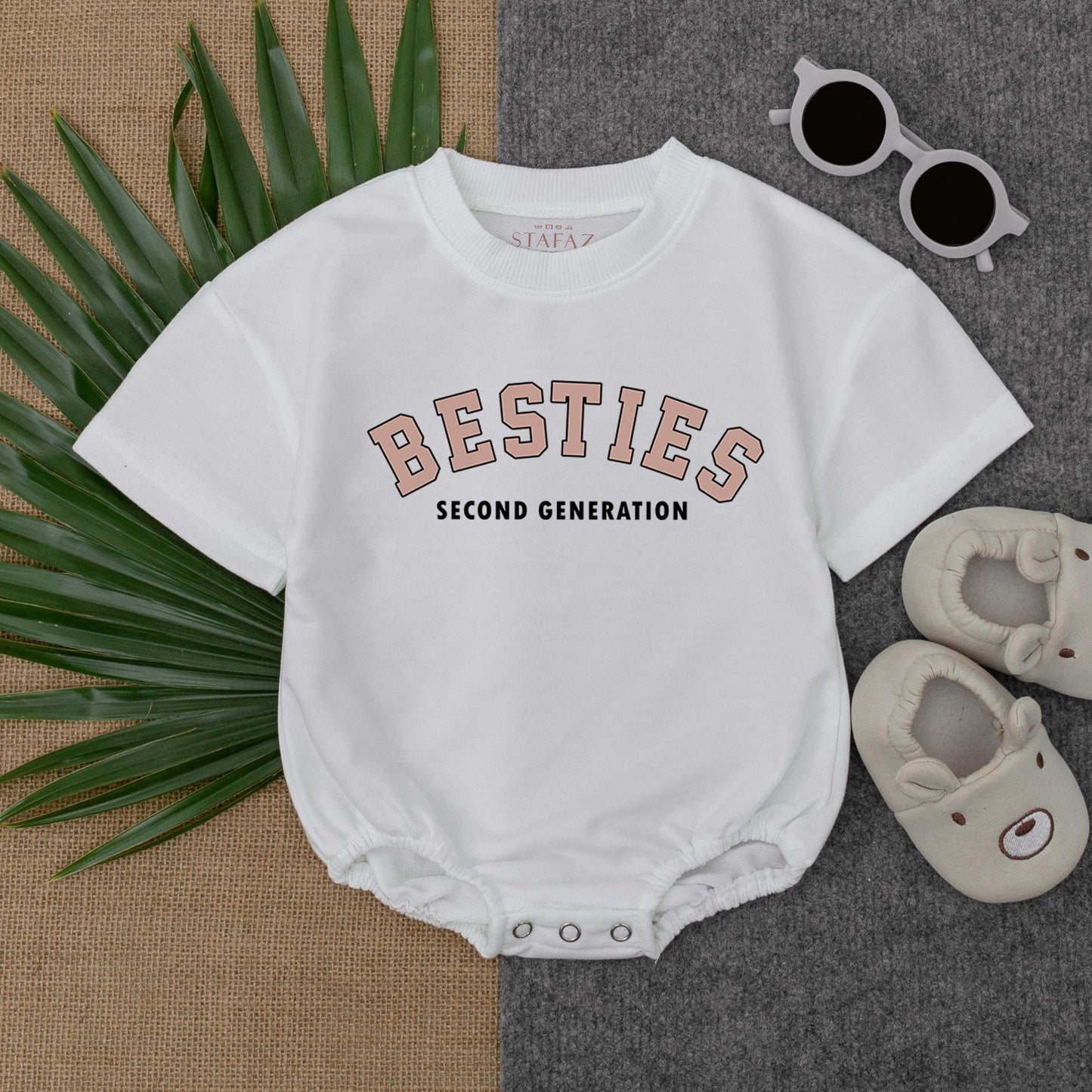 Second Generation Besties Romper Baby Matching Outfit Short Sleeve Bubble Cotton for Baby Shower Gift