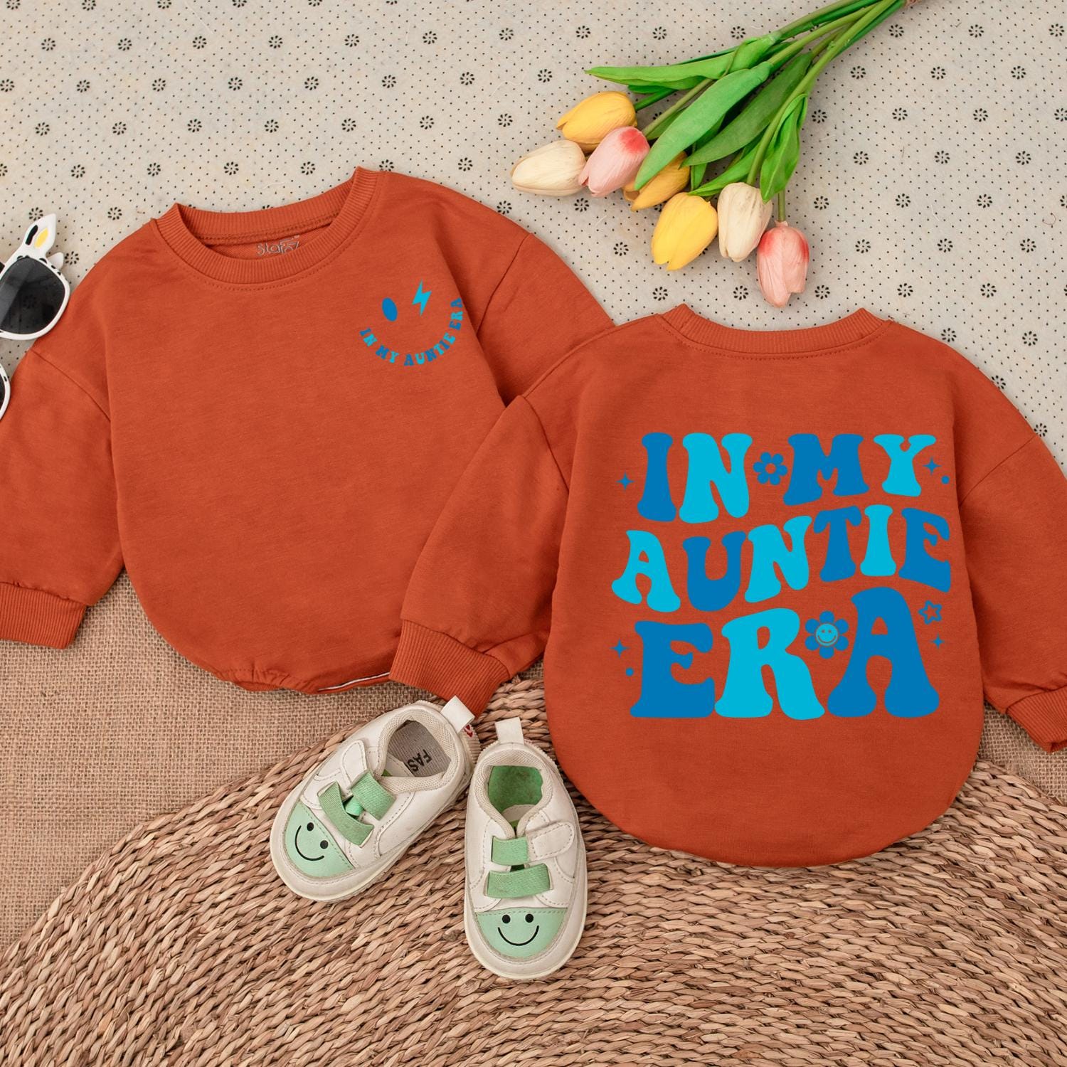 In My Auntie Era Baby Romper Set, Retro Lightning Bolt Bodysuit, Funny Auntie's Boy Clothes, Baby Shower Gift,Newborn Outfit for Auntie's Nephew (139)