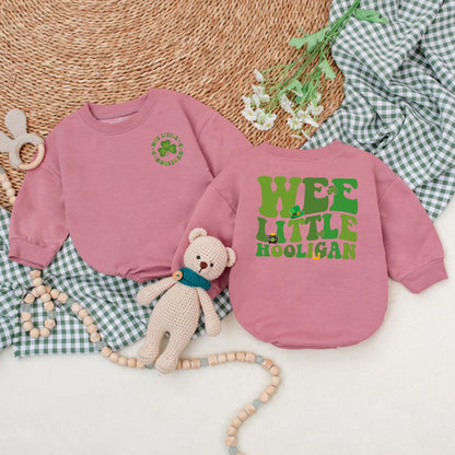 Wee Little Hooligan Baby Romper Green Clover Bodysuit St Patricks Day Outfit First St Patricks Day Gift