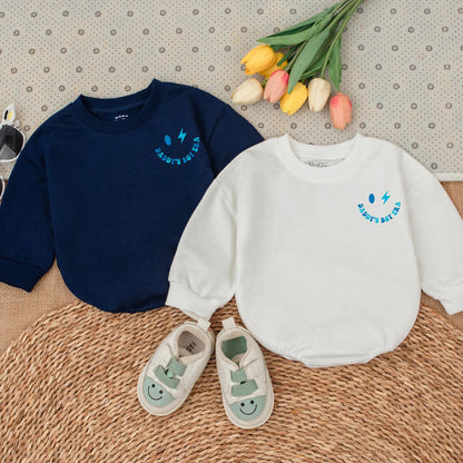 Daddy's Boy Era Baby Outfit, Cute Blue Print Newborn Romper with Smiley Lightning Bolt, Fun Infant Shower Gift, Daddy & Son Photos Clothes 136