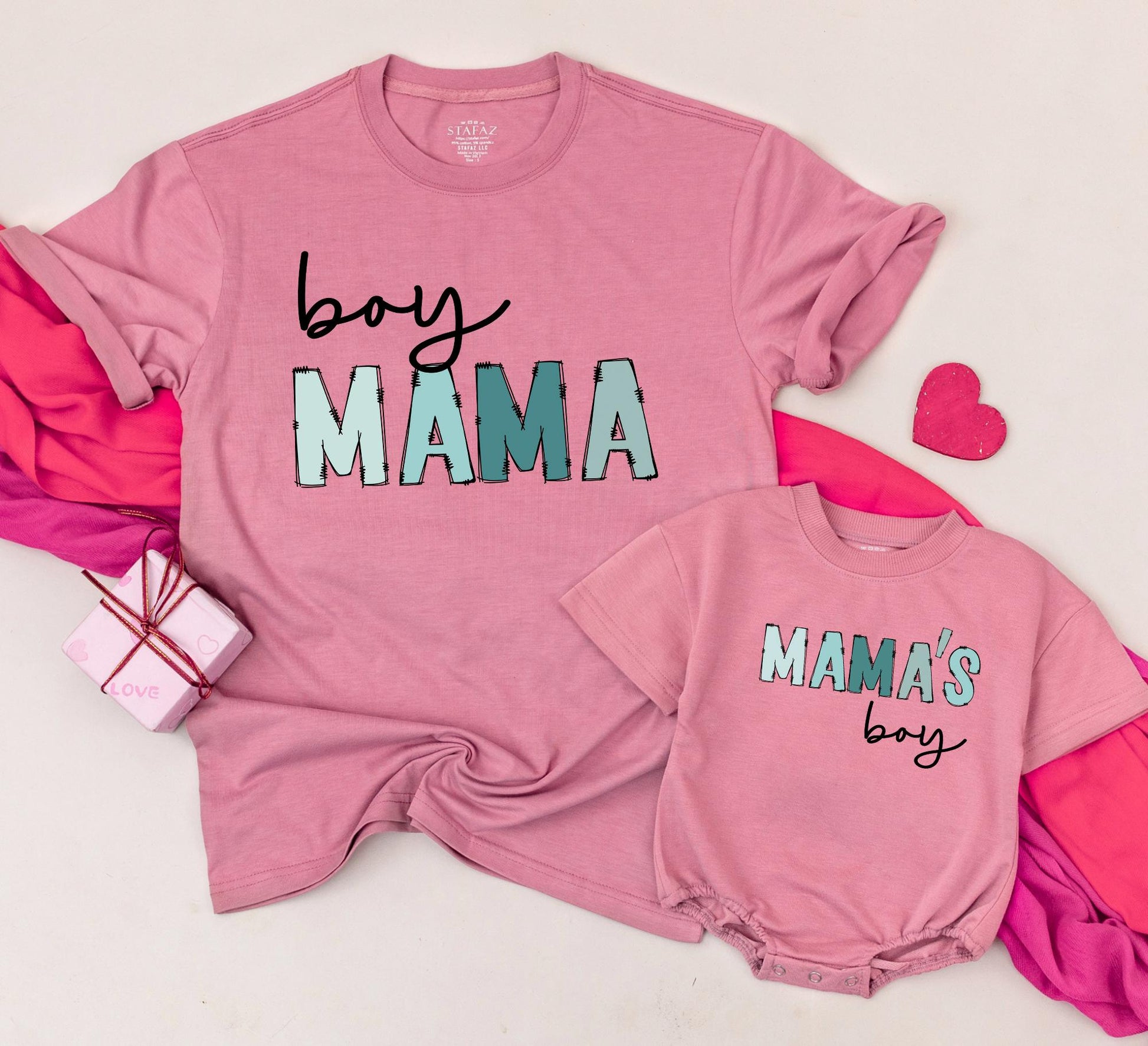 Boy Mama & Mama's Boy Matching Shirts Cute Mom and Son Outfits Baby Shower Gift Cotton Comfortable Modern Playful Mommy and Me Tees
